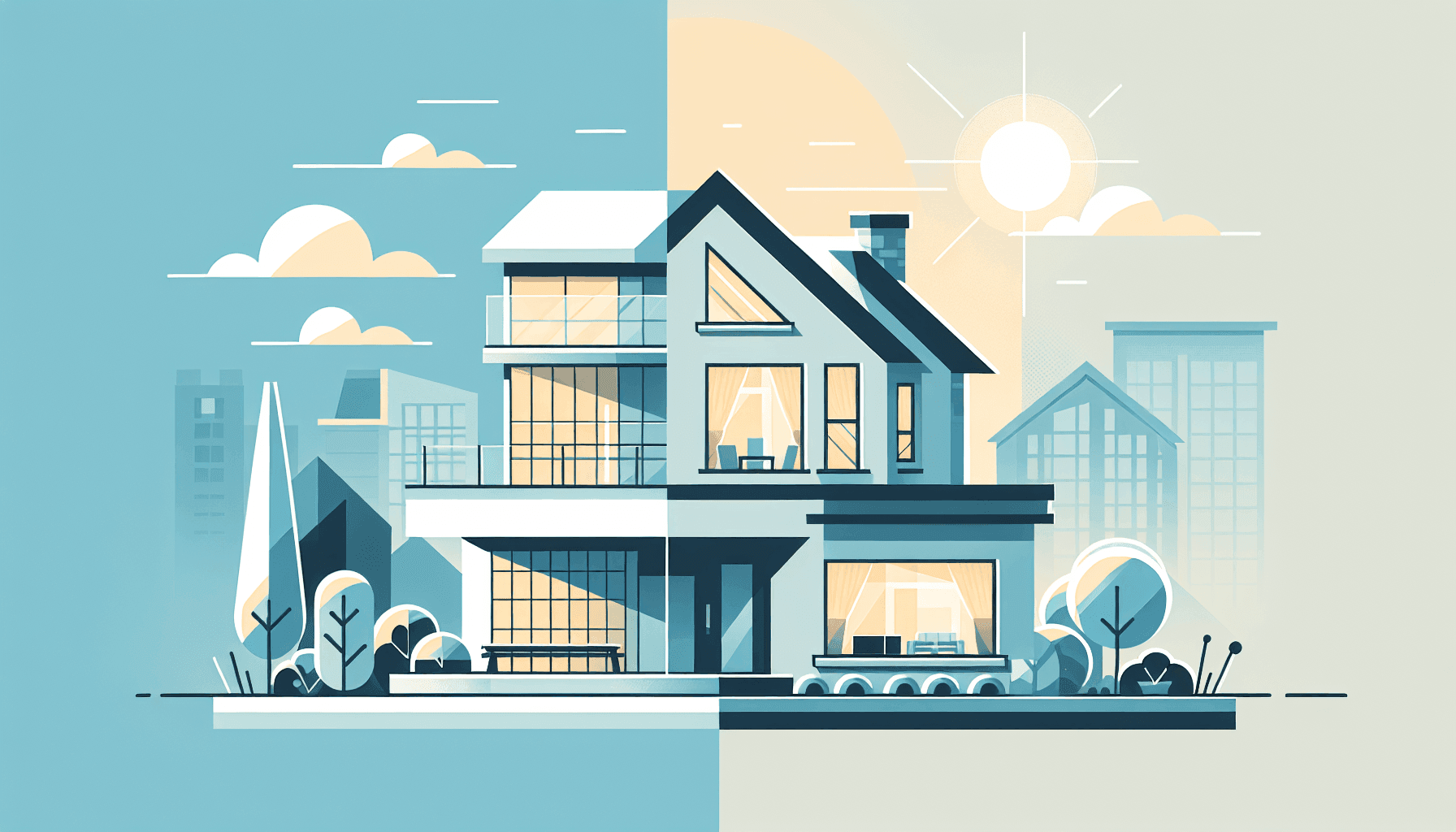 Side-by-side comparison of flat and pitched roofs