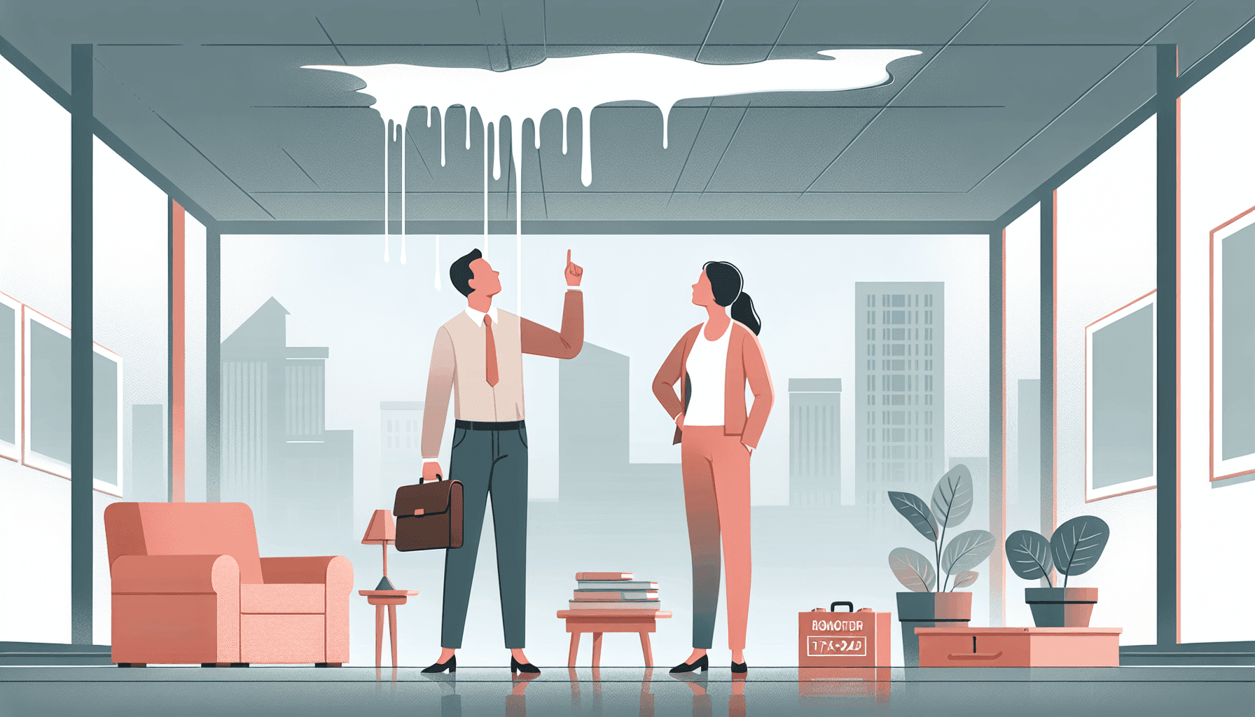 Illustration of water stains on ceiling under roof leak