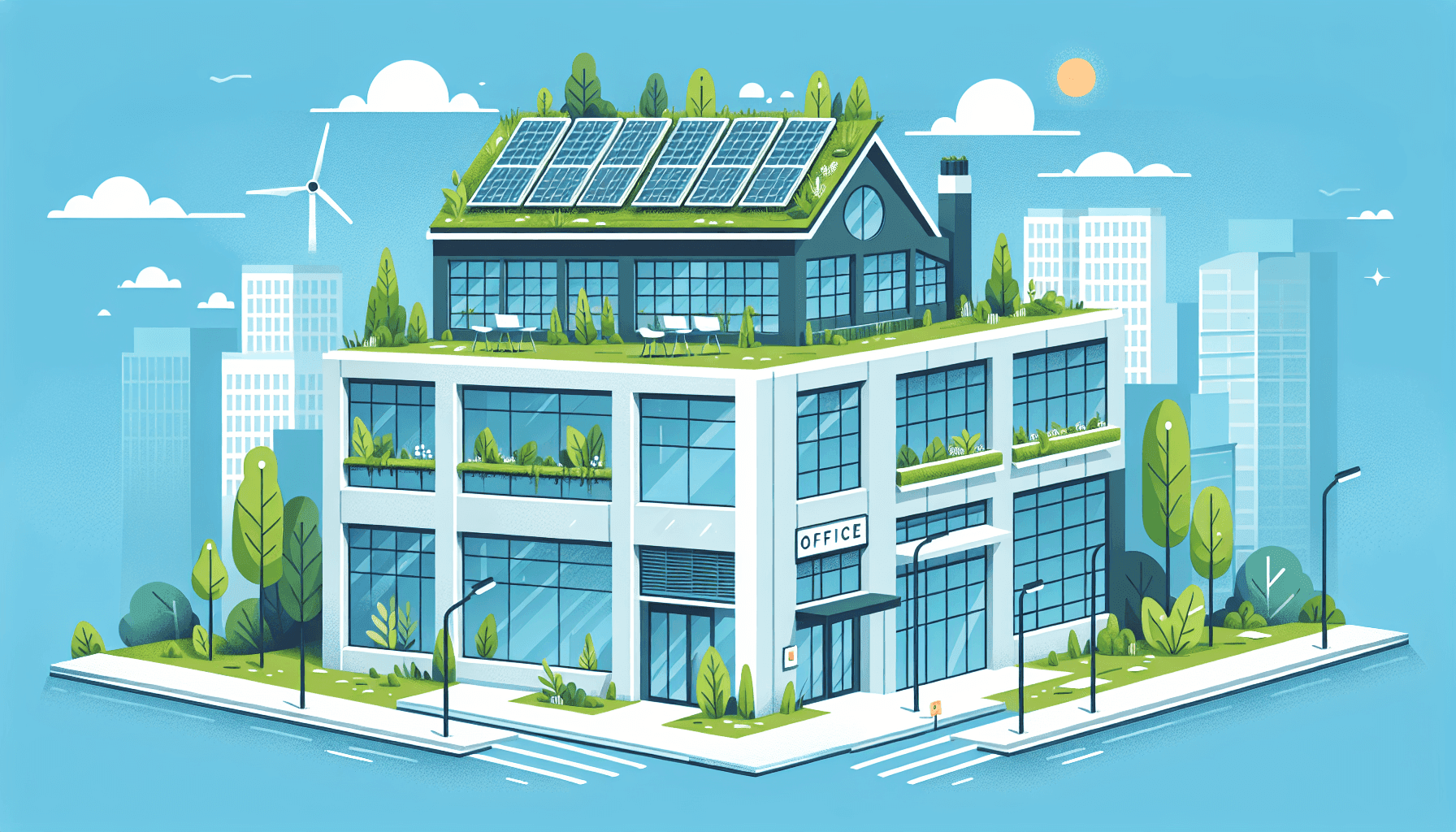 Green roof with plants on a modern building